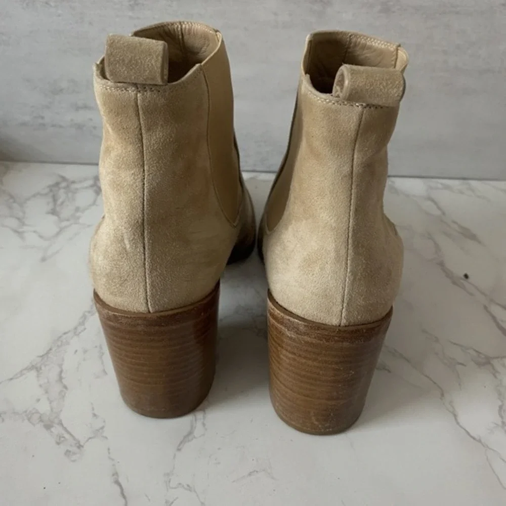 Jenni Kayne Ankle Boots Women Sz 39 (US‎ 9) Beige Suede Almond Toe Mid Heel